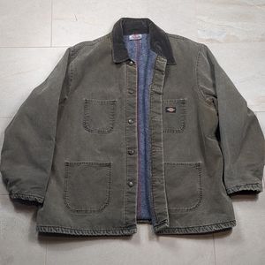 Vintage 90s Dickies Blanket Lined Denim Chore Barn Jacket Army Green XXL Faded